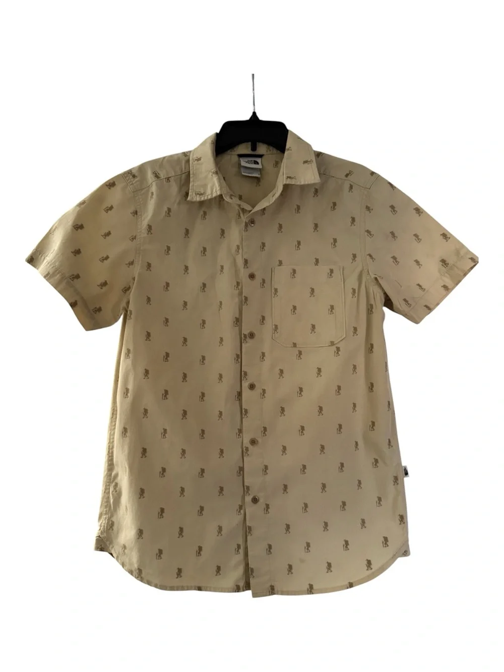 The North Face Men's Short-Sleeve Button-Up Shirt - Beige with Print Size:M